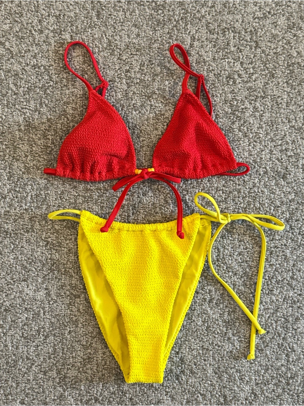 PacSun Red Triangle Bikini Top & Yellow Tie-Side Bottoms